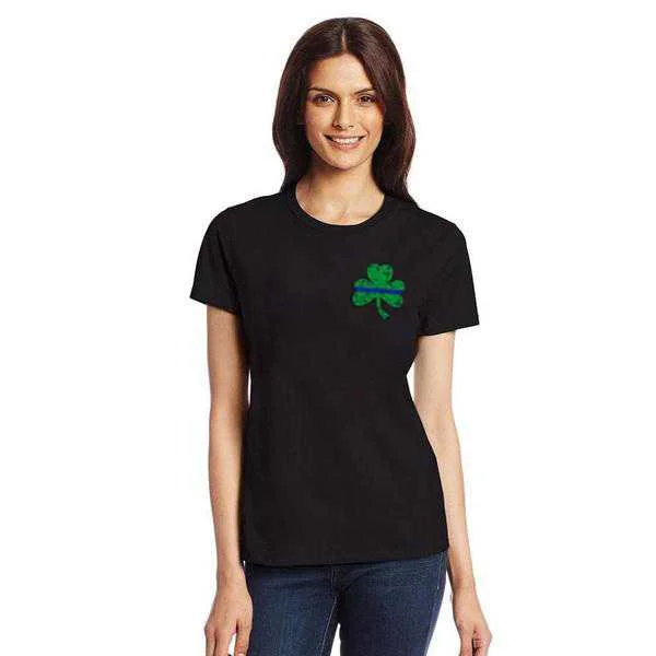 Women's Thin Blue Line St. Patrick's, Small Shamrock T-Shirt Iron Safe Non-Iron Wrinkle Free Women's Thin Blue Line St. Patrick's, Small Shamrock T-Shirt Iron Safe Non-Iron Wrinkle Free
