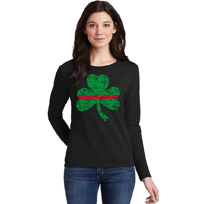 Women's Thin Red Line St. Patrick's Shamrock Long Sleeve T-Shirt Anti-Shrink Durable Soft Women's Thin Red Line St. Patrick's Shamrock Long Sleeve T-Shirt Anti-Shrink Durable Soft