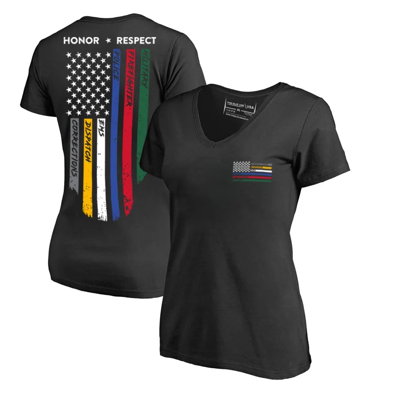 Women's V-Neck T-Shirt - First Responders Collared Crew Neck Turtle Neck
