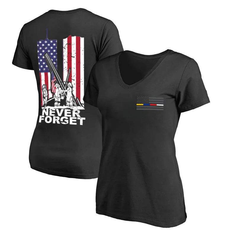 Women's V-Neck T-Shirt - September 11th Memorial, Slim Fit Rayon Velvet Corduroy
