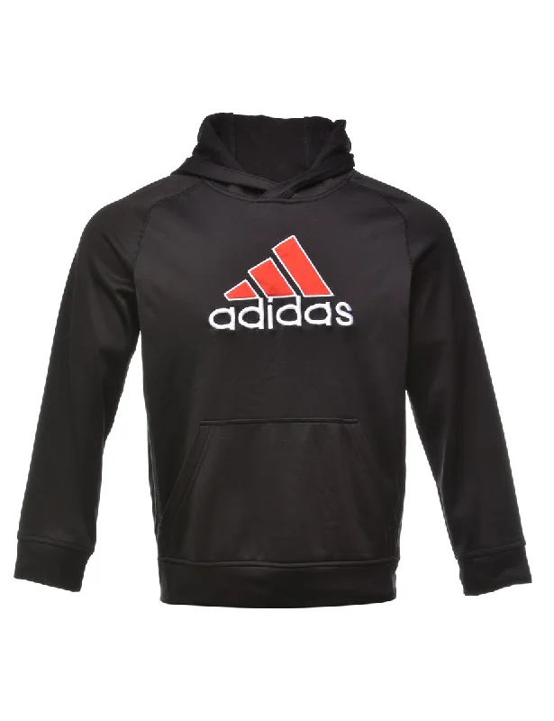 Adidas Printed Black Hoodie - M Hoodie with Typography Text Message