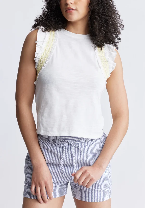 Betina Women's Ruffled Cropped Tank Top, White - KT0143S vintage tank top