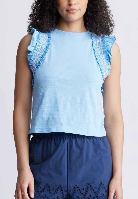 Betina Women's Ruffled Cropped Tank Top, Blue - KT0143S floral tank top