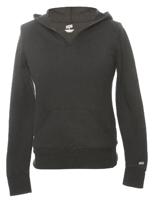 Black Hooded Sweatshirt - M Hoodie with Contrast Stitching Detailed Premium