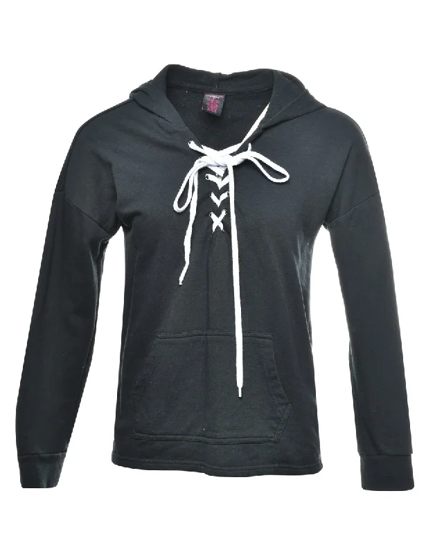 Black Hooded Sweatshirt - M Hoodie with Bell Sleeves Flared Feminine