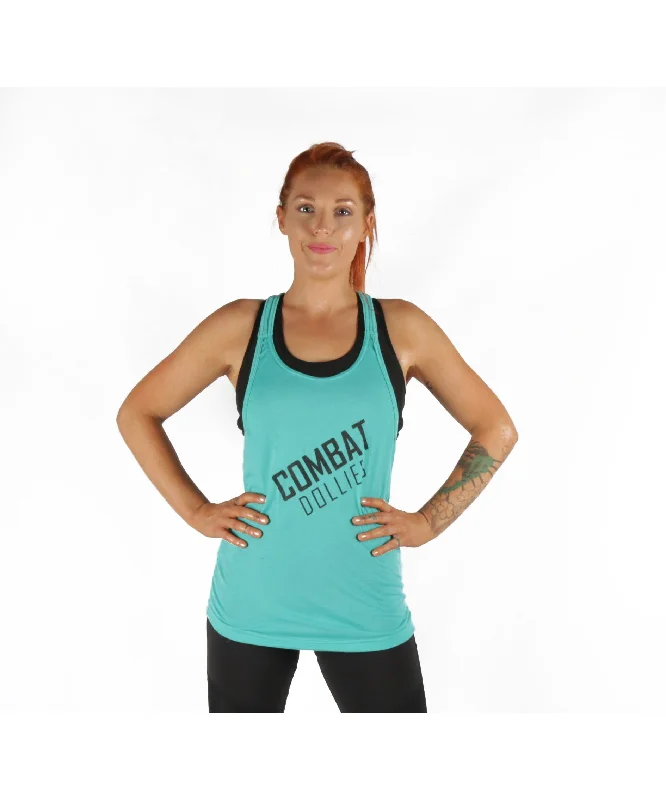 Combat Dollies T-Back Tank Top Teal cold shoulder tank