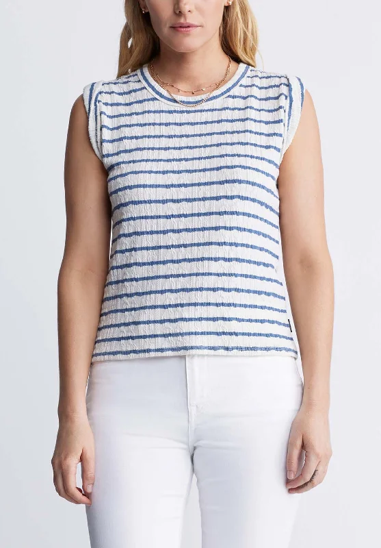 Elayne Women’s Striped Knit Tank Top in White & Blue - KT0126P fitness tank top