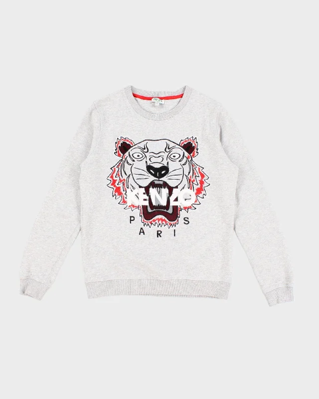 Kenzo Women's Grey Marled Tiger Embroidery Sweatshirt - S Hoodie with Fur Luxurious Winter Kenzo Women's Grey Marled Tiger Embroidery Sweatshirt - S Hoodie with Fur Luxurious Winter
