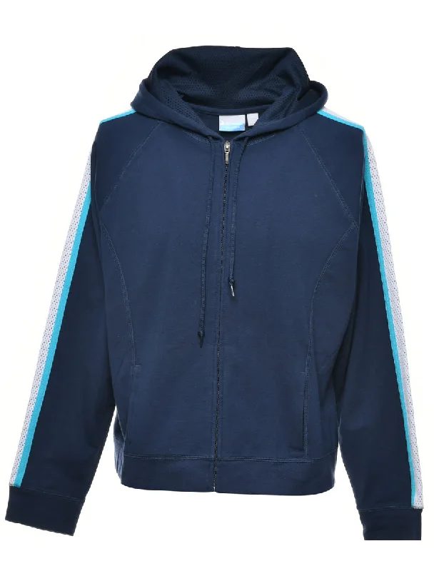 Navy Hooded Sweatshirt - XS Hoodie with Zipper Placket Modern Functional