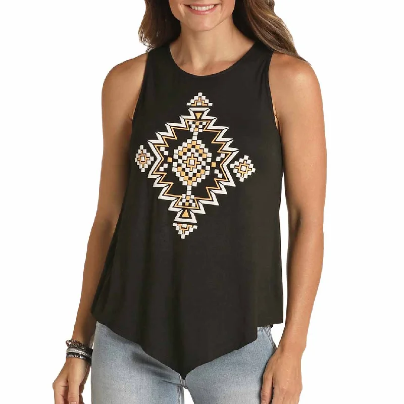 Panhandle Women's Aztec Print Handkerchief Tank Top fitted tank top