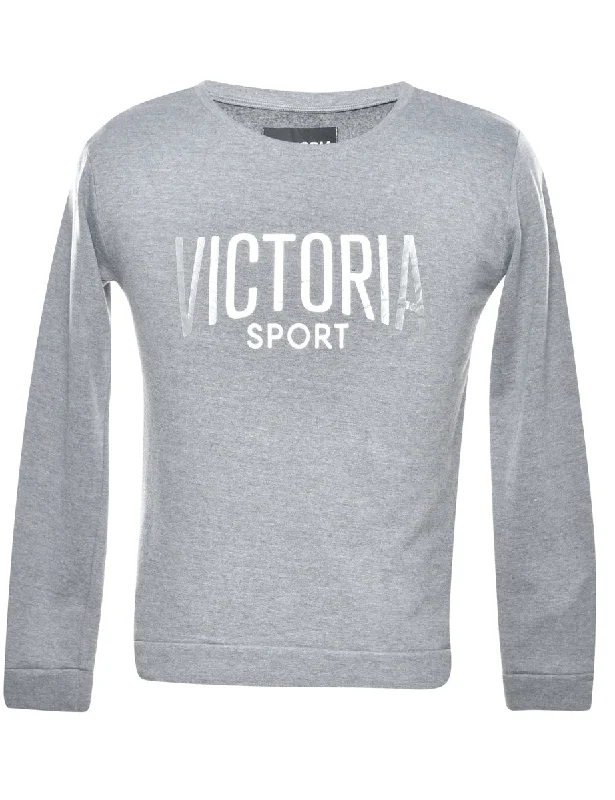 Petites Victoria Sport Printed Sweatshirt - S Hoodie with Button Placket Classic Preppy Petites Victoria Sport Printed Sweatshirt - S Hoodie with Button Placket Classic Preppy