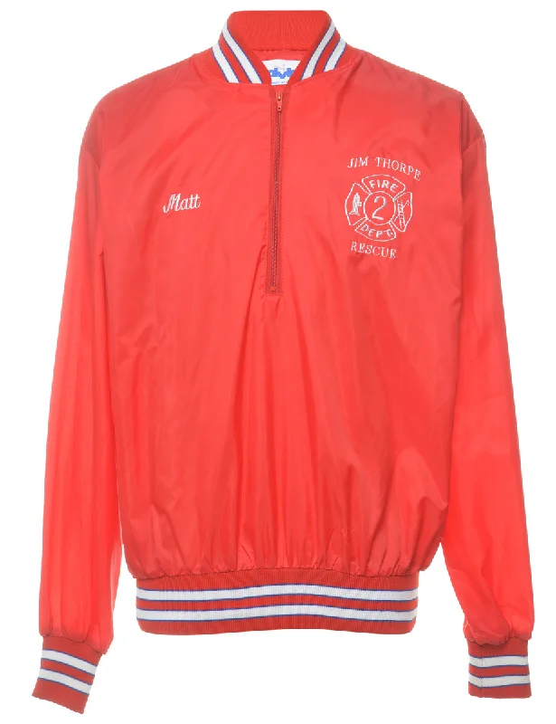 Quarter Zip Nylon Printed Sweatshirt - L Hoodie with Snap Buttons Easy Quick