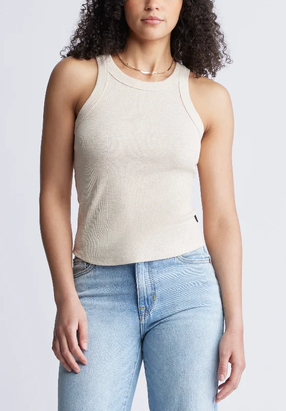 Regine Women's Ribbed Tank Top, Beige - KT0141S peekaboo tank top