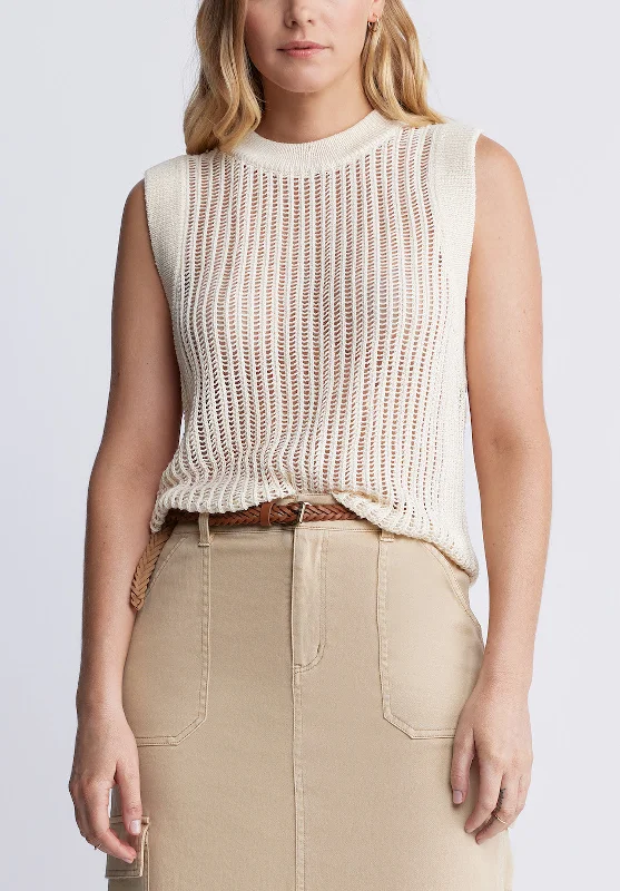 Syden Women’s Openwork Knit Tank Top in Off-White - SW0060P layering tank top