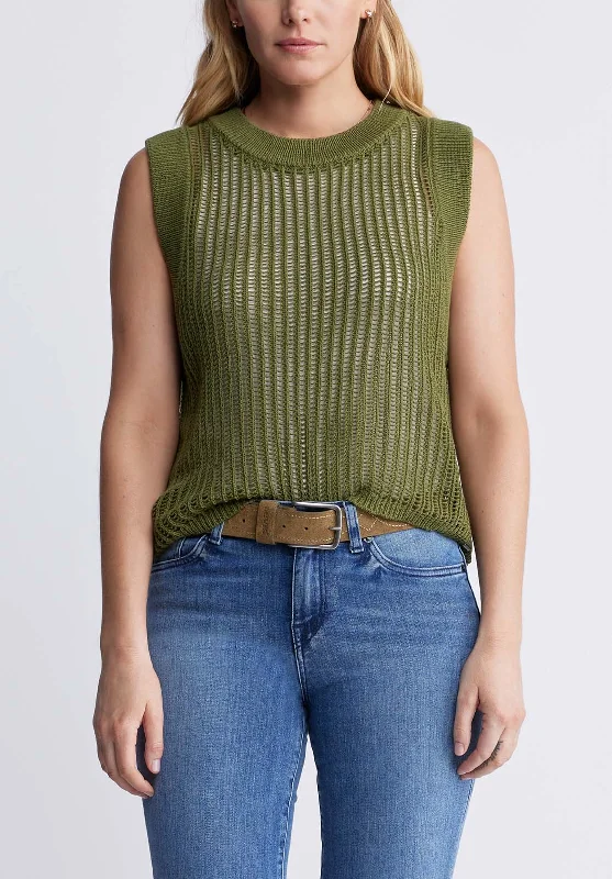 Syden Women’s Openwork Knit Tank Top in Olive Green - SW0060P essential tank top