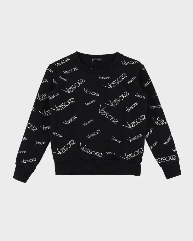 Versace All Over Shiny Logo Black Sweatshirt - S Hoodie with Elastic Waist Stretchable Comfortable Versace All Over Shiny Logo Black Sweatshirt - S Hoodie with Elastic Waist Stretchable Comfortable