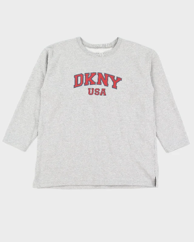 Vintage 00s DNKY USA Women's Grey Sweatshirt - L Hoodie with Neon Bright Vibrant