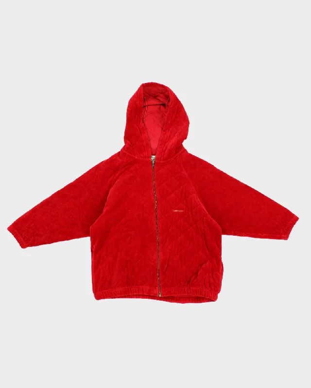 Vintage 90s Longchamp Red Velour Zip Up Hoodie - M Hoodie with Lining Warm Insulated Vintage 90s Longchamp Red Velour Zip Up Hoodie - M Hoodie with Lining Warm Insulated