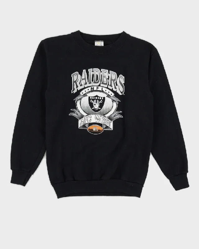 Vintage 90s Raiders Sweatshirt - L Hoodie with Button Placket Classic Preppy