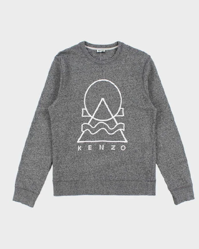 Womens Grey Kenzo Embroidered Sweatshirt - M Hoodie with Hem Raw Edge Edgy Unfinished Womens Grey Kenzo Embroidered Sweatshirt - M Hoodie with Hem Raw Edge Edgy Unfinished