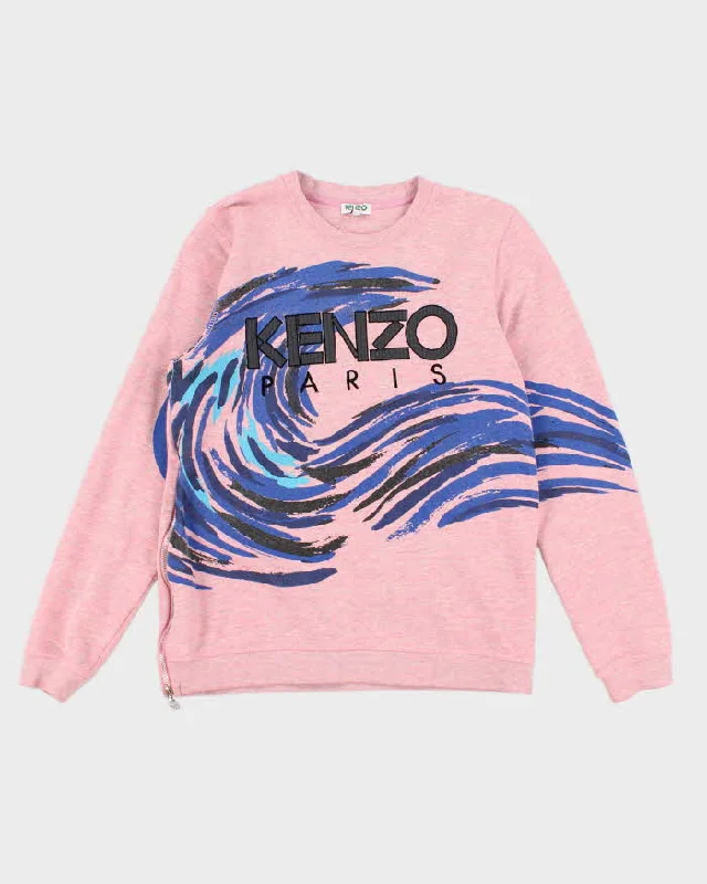 Womens Kenzo Pink Waves Sweatshirt - S Hoodie with Hem Applique Textured Unique