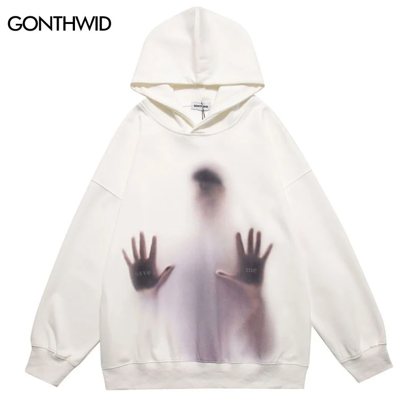 Hip Hop Hoodie Sweatshirt Y2K Grunge Streetwear Mens Shadow Print Punk Gothic Loose Pullover Hooded Autumn Harajuku Casual Tops Hoodie with Hem Fringe Bohemian Relaxed