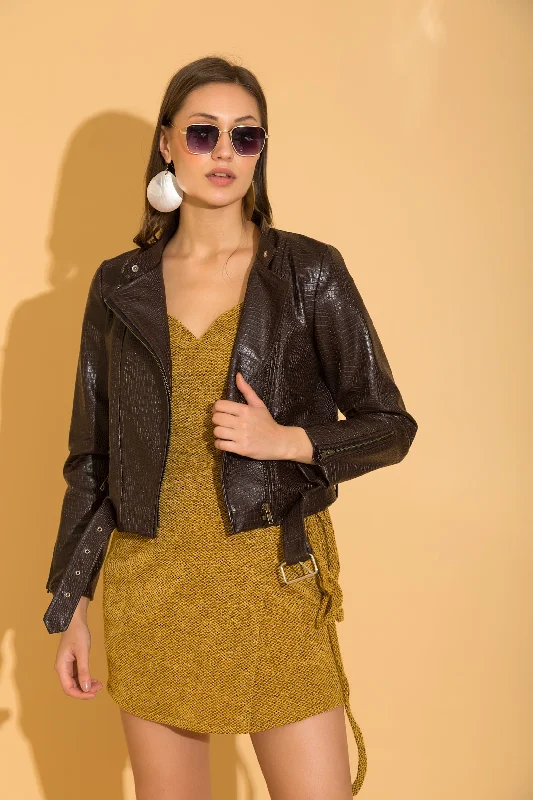 Brown Croc Leather Biker Jacket Striped Jacket Polka Dot Jacket Floral Jacket