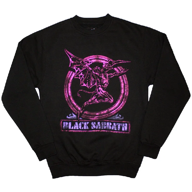 Black Sabbath | Official Band Sweatshirt | Neon Pink Henry (Oversized) Hoodie with Hem Fringe Bohemian Relaxed