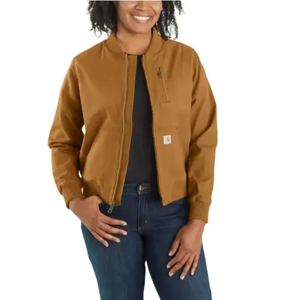 CARHARTT WOMEN'S RUGGED FLEX RELAXED FIT CANVAS JACKET CARHARTT BROWN 102524 Hoodie Zip-Up Jacket Button-Up Jacket
