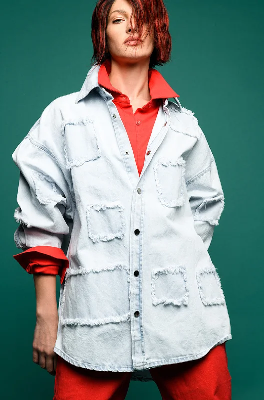 DENIM PATCH WORK JACKET Satin Jacket Silk Jacket Chiffon Jacket