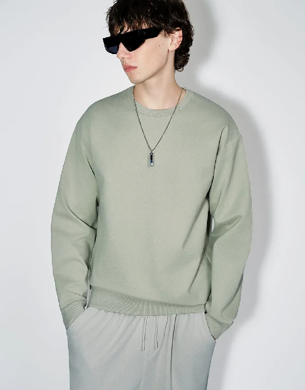 Crew Neck Sweatshirt With Necklace Hoodie with Slit Hem Functional Movement