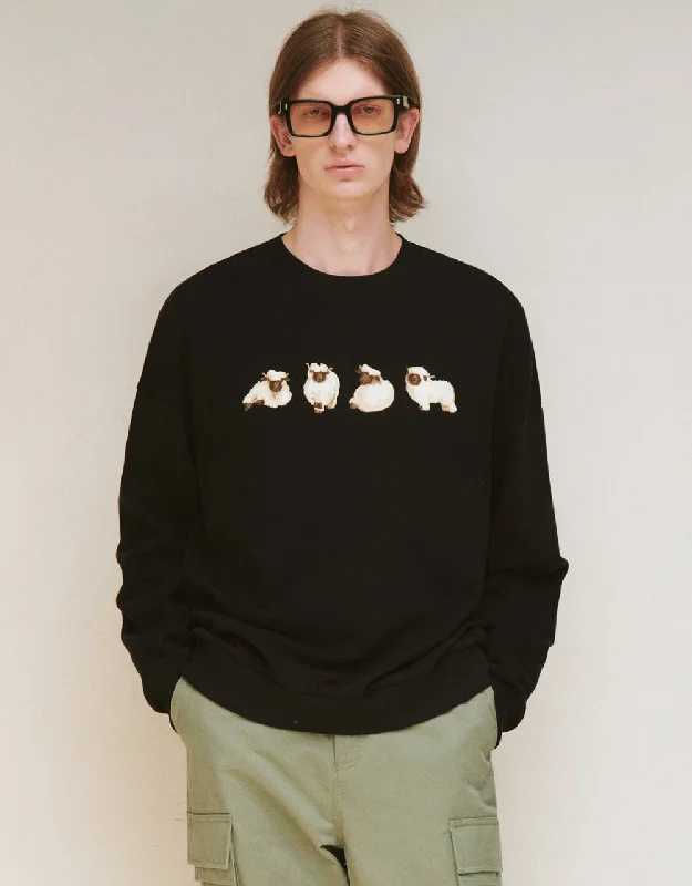 Animals Printed Crew Neck Sweatshirt Hoodie with Mock Neck Collared Structured
