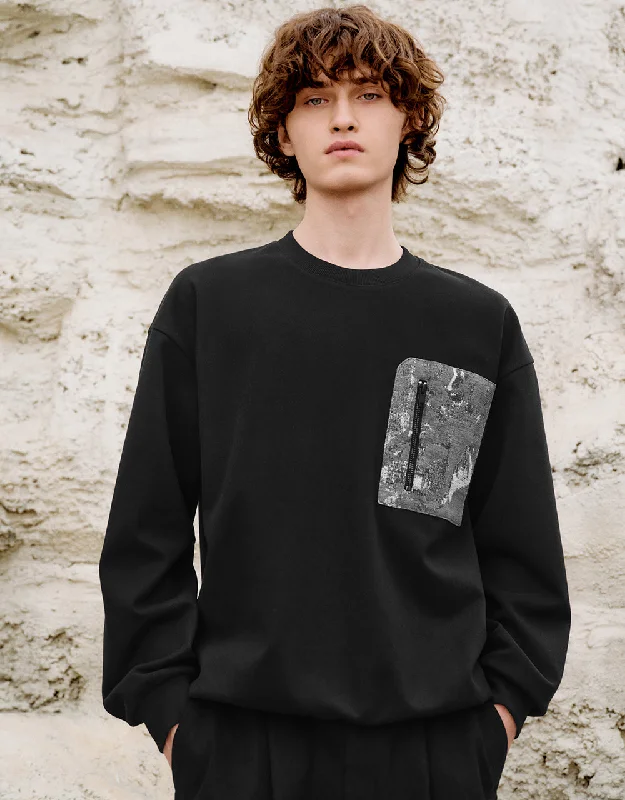 Crew Neck Sweatshirt With Zipped Pocket Hoodie with Turtle Neck Cozy Winter