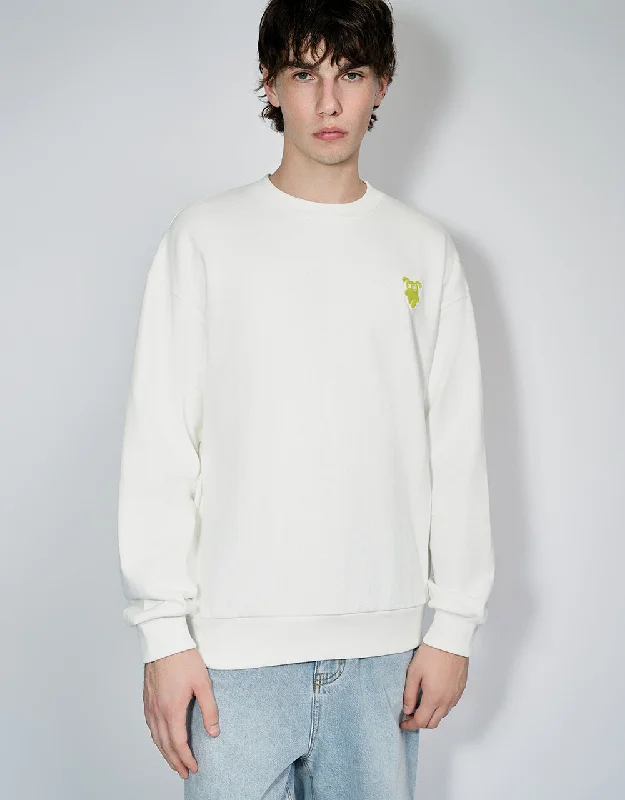 Cartoon Embossed Crew Neck Sweatshirt Hoodie with Full-Zip Functional Layering