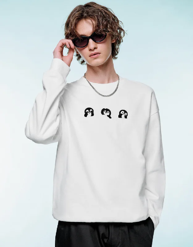 Penguins Printed Crew Neck Sweatshirt Hoodie with Toggle Buttons Decorative Unique