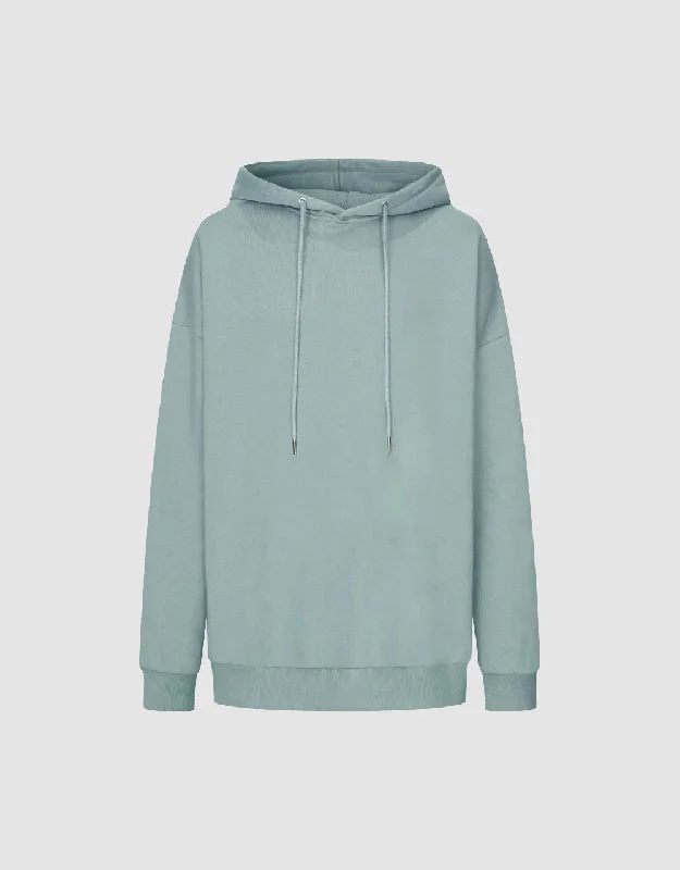 Drop Shoulder Sleeve Hooded Sweatshirt Hoodie with Hem Applique Textured Unique