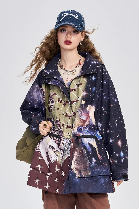 ELFSACK 2024 Autumn New Arrive Colorful loose-fitting cartoon anime full-print three-proof drawstring outdoor workwear jacket for women Bomber Jacket Anorak Windbreaker ELFSACK 2024 Autumn New Arrive Colorful loose-fitting cartoon anime full-print three-proof drawstring outdoor workwear jacket for women Bomber Jacket Anorak Windbreaker