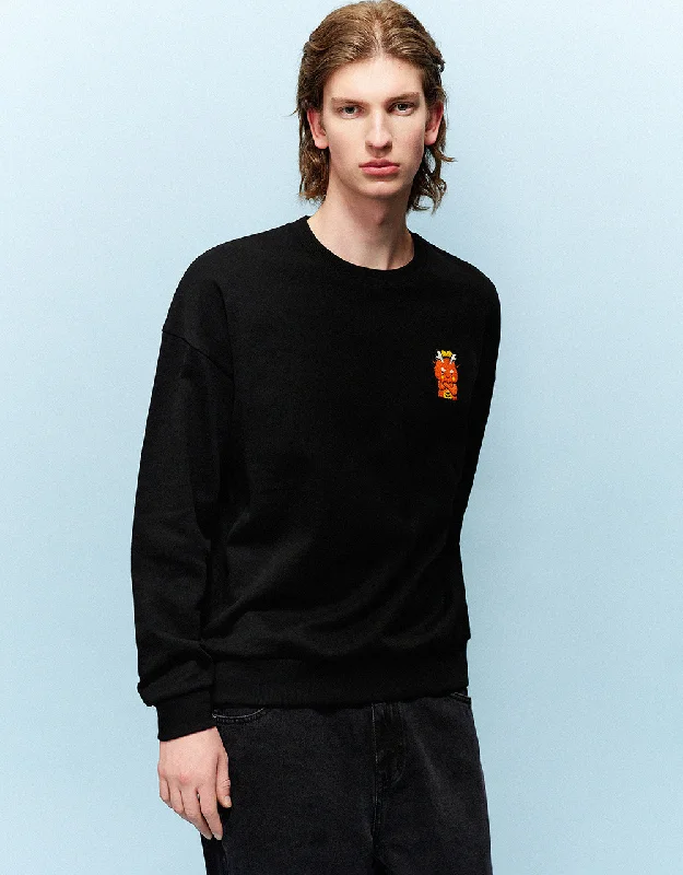 Embossed Crew Neck Sweatshirt Hoodie with Contrast Stitching Detailed Premium