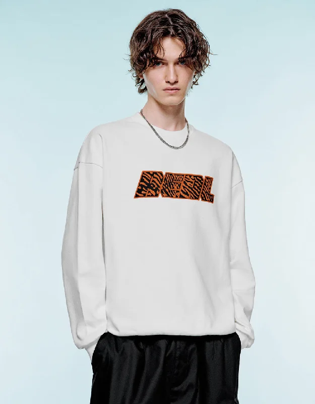 Embossed Crew Neck Sweatshirt Hoodie with Raw Hem Edgy Unfinished