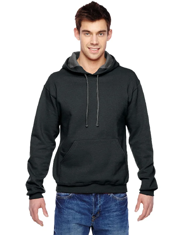 Fruit of the Loom Sofspun Hooded Sweatshirt | Black Hoodie with Thumb Holes Functional Cozy Fruit of the Loom Sofspun Hooded Sweatshirt | Black Hoodie with Thumb Holes Functional Cozy