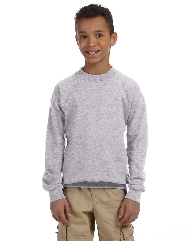 Gildan Youth 50/50 Crewneck Sweatshirt | Sport Grey Hoodie with Tied Waist Feminine Flattering