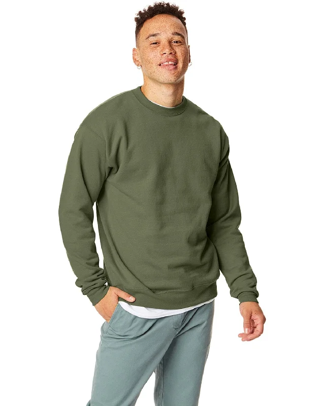 Hanes 50/50 Crewneck Sweatshirt | Fatigue Green Hoodie with Hidden Zipper Minimalist Clean Hanes 50/50 Crewneck Sweatshirt | Fatigue Green Hoodie with Hidden Zipper Minimalist Clean