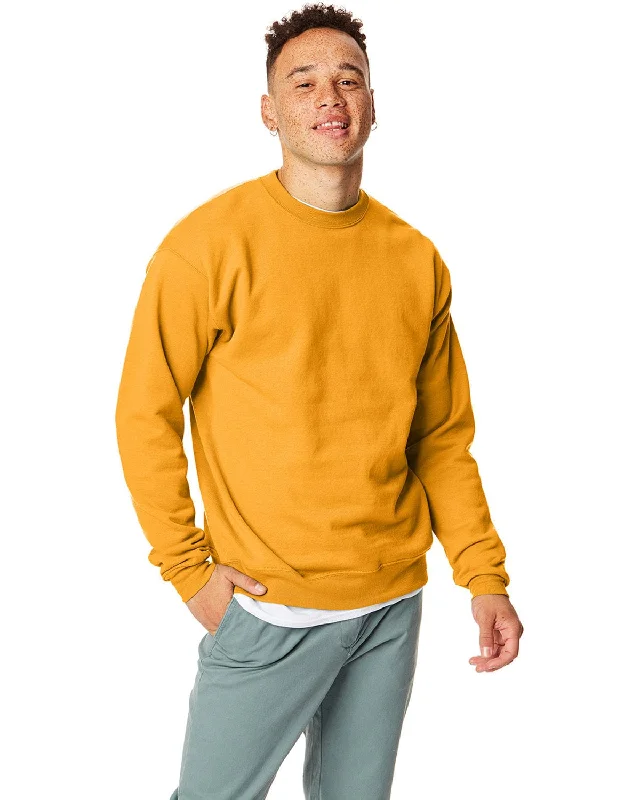 Hanes 50/50 Crewneck Sweatshirt | Gold Hoodie with Rolled Sleeves Casual Relaxed