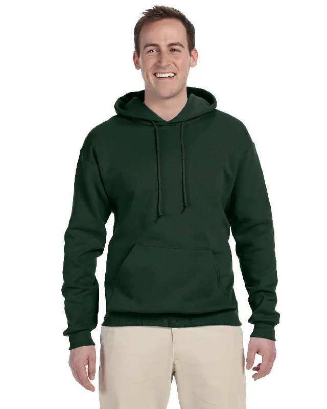 Jerzees 50/50 Hooded Sweatshirt | Forest Green Hoodie with Hem Frayed Vintage Worn