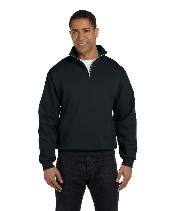 Jerzees NuBlend 50/50 Quarter-Zip Cadet Collar Sweatshirt | Black Hoodie with Ribbed Hem Stretchable Secure Jerzees NuBlend 50/50 Quarter-Zip Cadet Collar Sweatshirt | Black Hoodie with Ribbed Hem Stretchable Secure