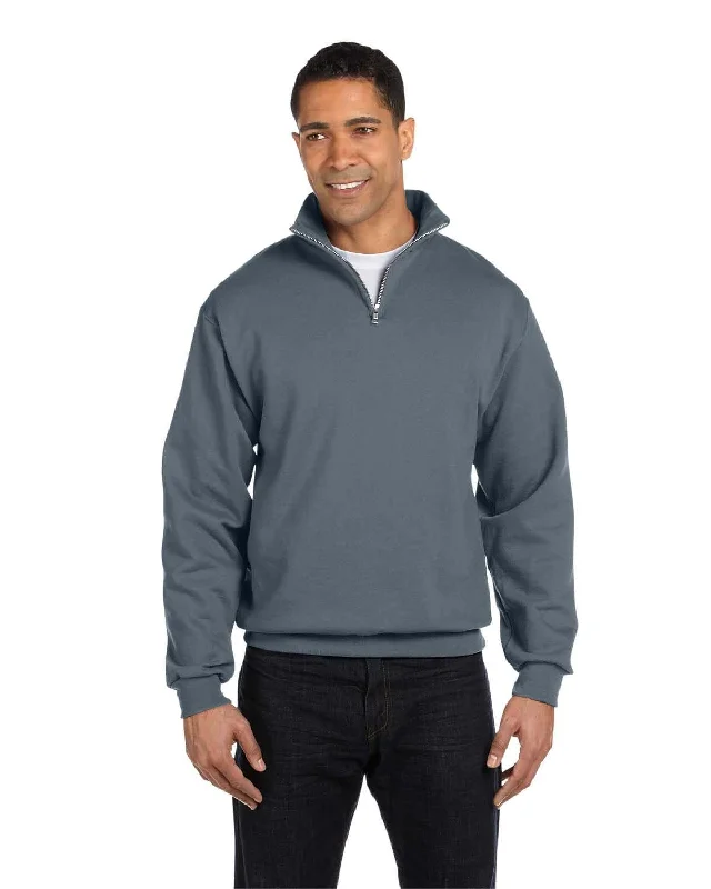 Jerzees NuBlend 50/50 Quarter-Zip Cadet Collar Sweatshirt | Charcoal Grey Hoodie with Pocket Utility Practical