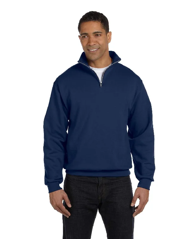Jerzees NuBlend 50/50 Quarter-Zip Cadet Collar Sweatshirt | J Navy Hoodie with Applique Textured Unique Jerzees NuBlend 50/50 Quarter-Zip Cadet Collar Sweatshirt | J Navy Hoodie with Applique Textured Unique