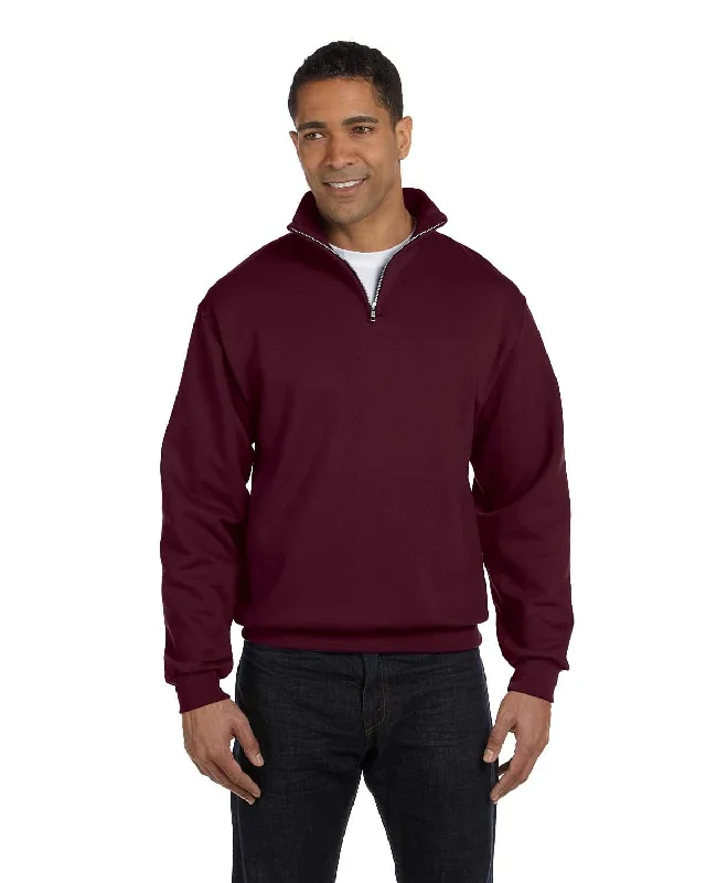 Jerzees NuBlend 50/50 Quarter-Zip Cadet Collar Sweatshirt | Maroon Hoodie with Elastic Waist Stretchable Comfortable