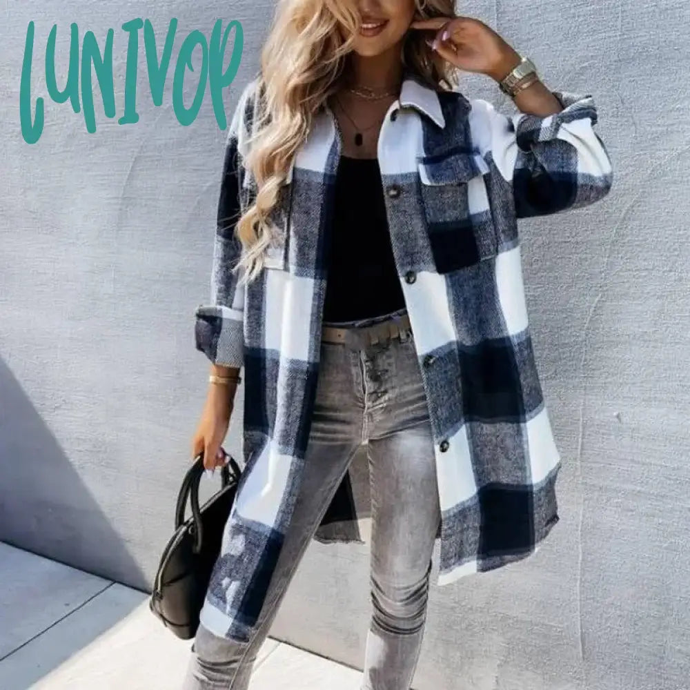 Lunivop Women Fashion Checked Shirt Coats Autumn Winter Woolen Blends Warm Long Plaid Coats Female Elegant Chic Retro Casual Jackets Satin Jacket Silk Jacket Chiffon Jacket Lunivop Women Fashion Checked Shirt Coats Autumn Winter Woolen Blends Warm Long Plaid Coats Female Elegant Chic Retro Casual Jackets Satin Jacket Silk Jacket Chiffon Jacket