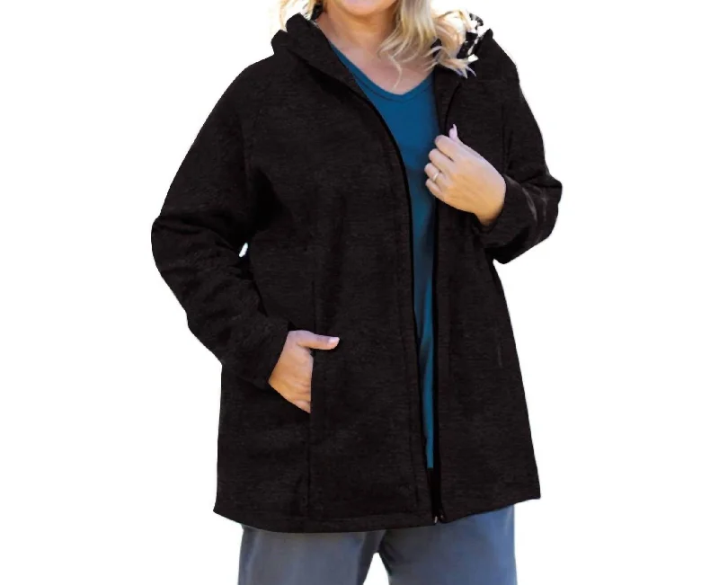 Lyddie Hooded Zip Up Fleece Jacket - Plus Size In Gray And Black Zippered Jacket Buttoned Jacket Snapped Jacket Lyddie Hooded Zip Up Fleece Jacket - Plus Size In Gray And Black Zippered Jacket Buttoned Jacket Snapped Jacket